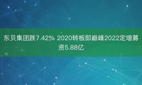 东贝集团跌7.42% 2020转板即巅峰2022定增募资5.88亿