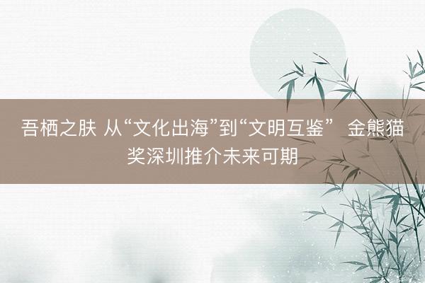 吾栖之肤 从“文化出海”到“文明互鉴”  金熊猫奖深圳推介未来可期