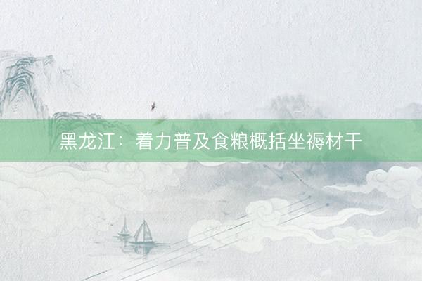 黑龙江：着力普及食粮概括坐褥材干