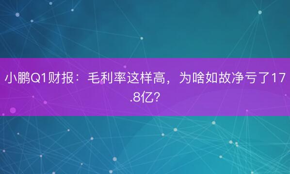 小鹏Q1财报：毛利率这样高，为啥如故净亏了17.8亿？