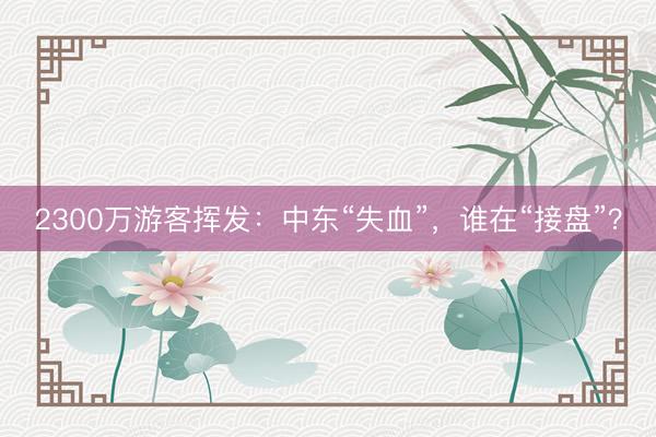 2300万游客挥发：中东“失血”，谁在“接盘”？