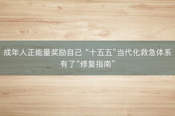 成年人正能量奖励自己 “十五五”当代化救急体系有了“修复指南”